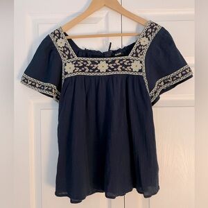 Madewell Embroidered Square Neck Peasant Top, Size XS